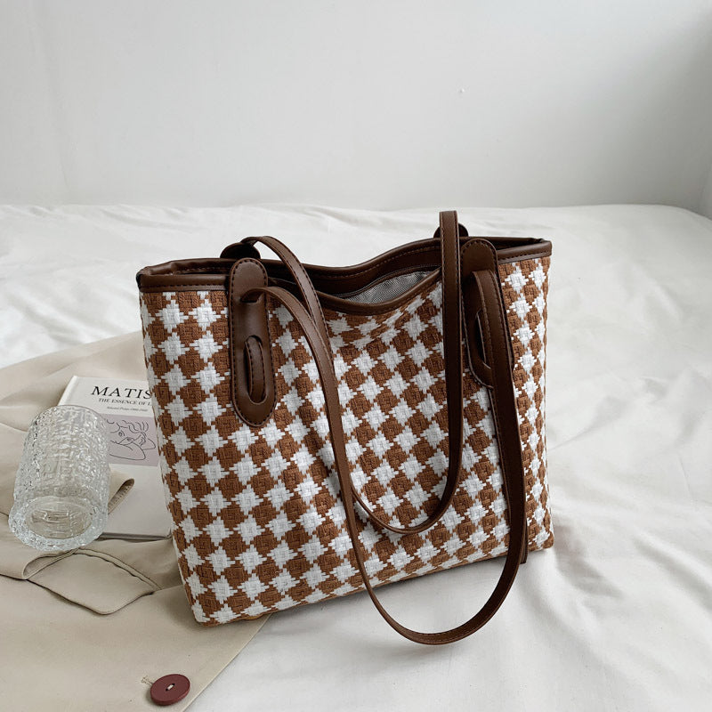 Plaid Single Shoulder Bag For Women With Large Capacity Tote