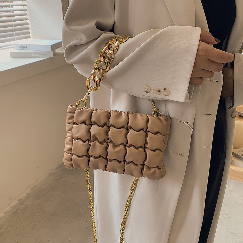 European And American Lattice Thick Chain Portable Small Square Bag