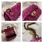 Velvet Camellia Mini Square Fat Chain One Shoulder crossbody Bag
