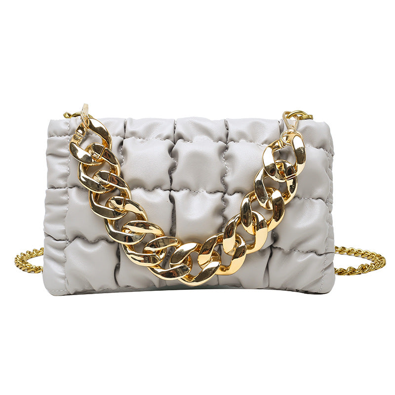 European And American Lattice Thick Chain Portable Small Square Bag