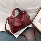Oil Leather Handbag Shoulder Bag Personality Rivet Crossbody