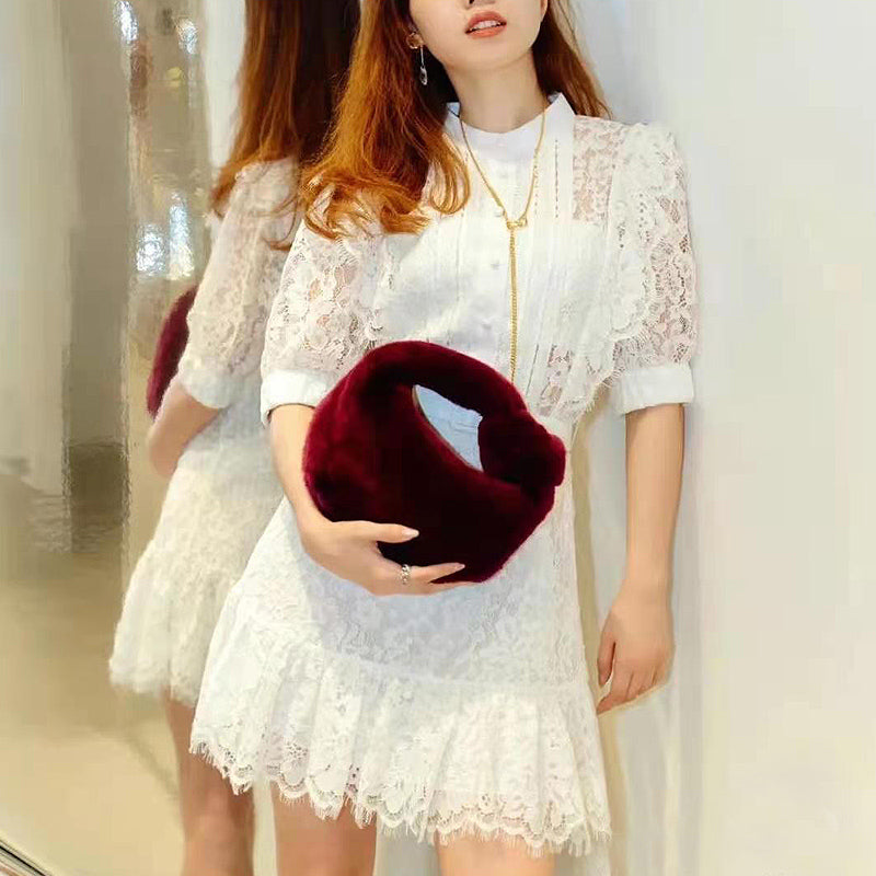 Ladies Hand Lamb Wool Knotted Cloud handBag