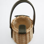 Beach Simple Rattan Shoulder Messenger bucket Bag
