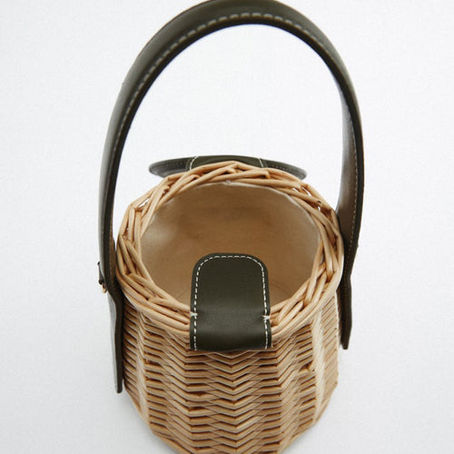 Beach Simple Rattan Shoulder Messenger bucket Bag