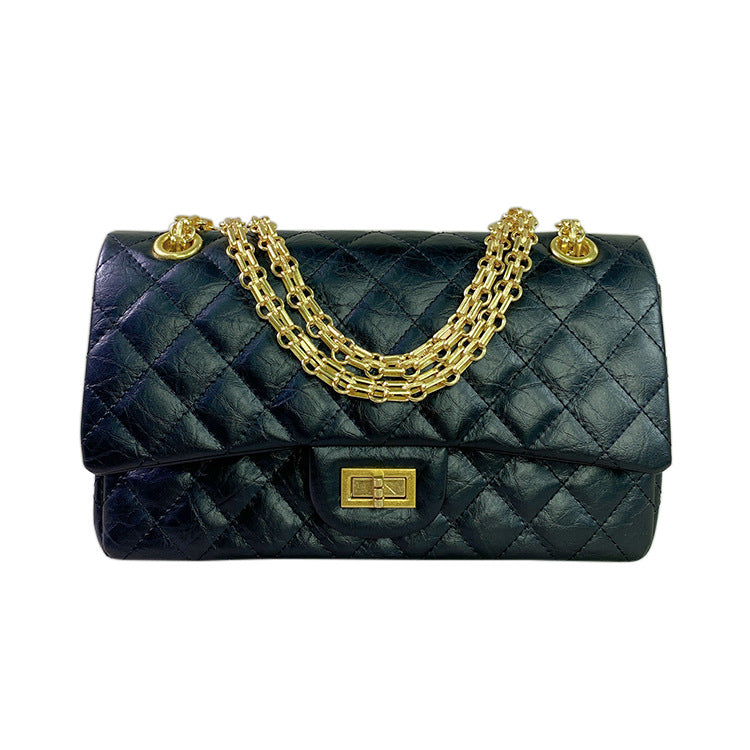 New Top Layer Cowhide Bursting Cracked Rhombus Women's shoulder Bag