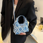 Women's Denim One Shoulder handbag Crescent Bag New Trend Tassel