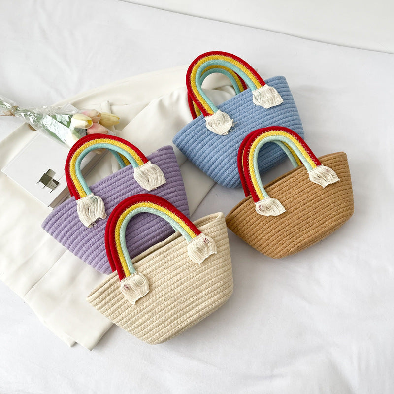 Rainbow Handbag Cotton Rope Handmade Straw Woven