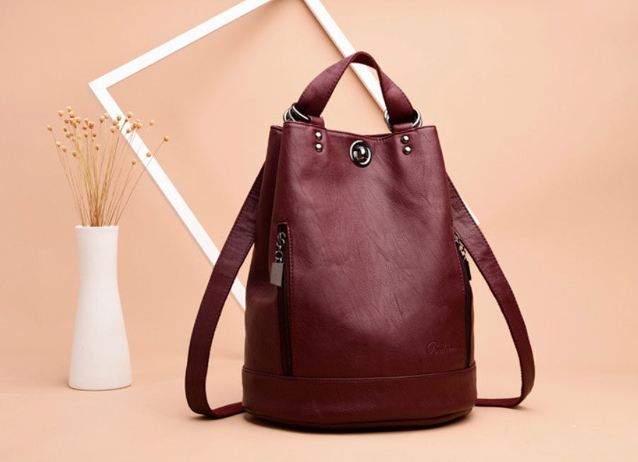 PU leather bucket bag pack