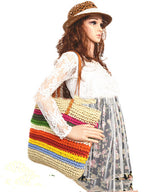 Thin Paper Rope Colorful Crochet Women's Straw Bag