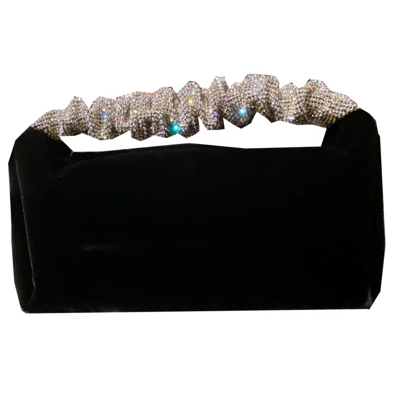 Velvet handBag With Diamond Handle