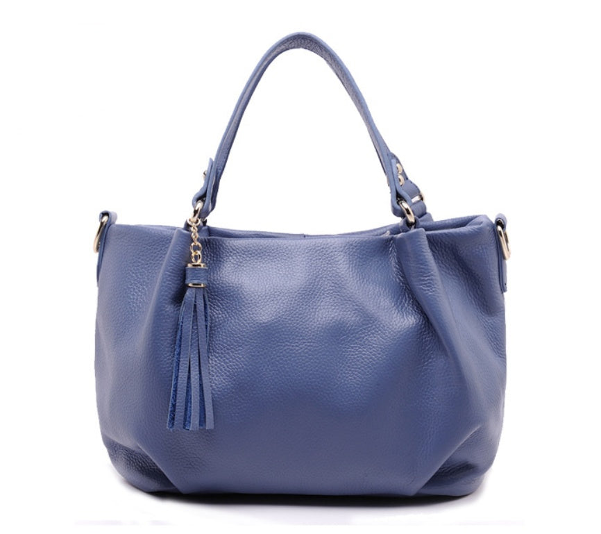 Women's portable diagonal cross-body sling bucket top layer cowhide leather handbag