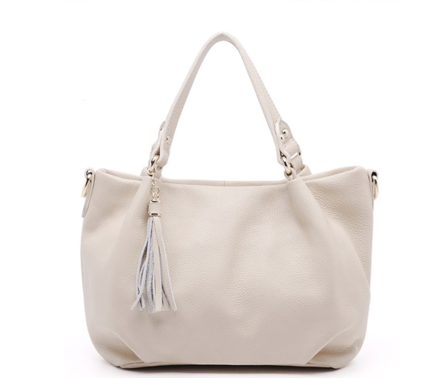 Women's portable diagonal cross-body sling bucket top layer cowhide leather handbag