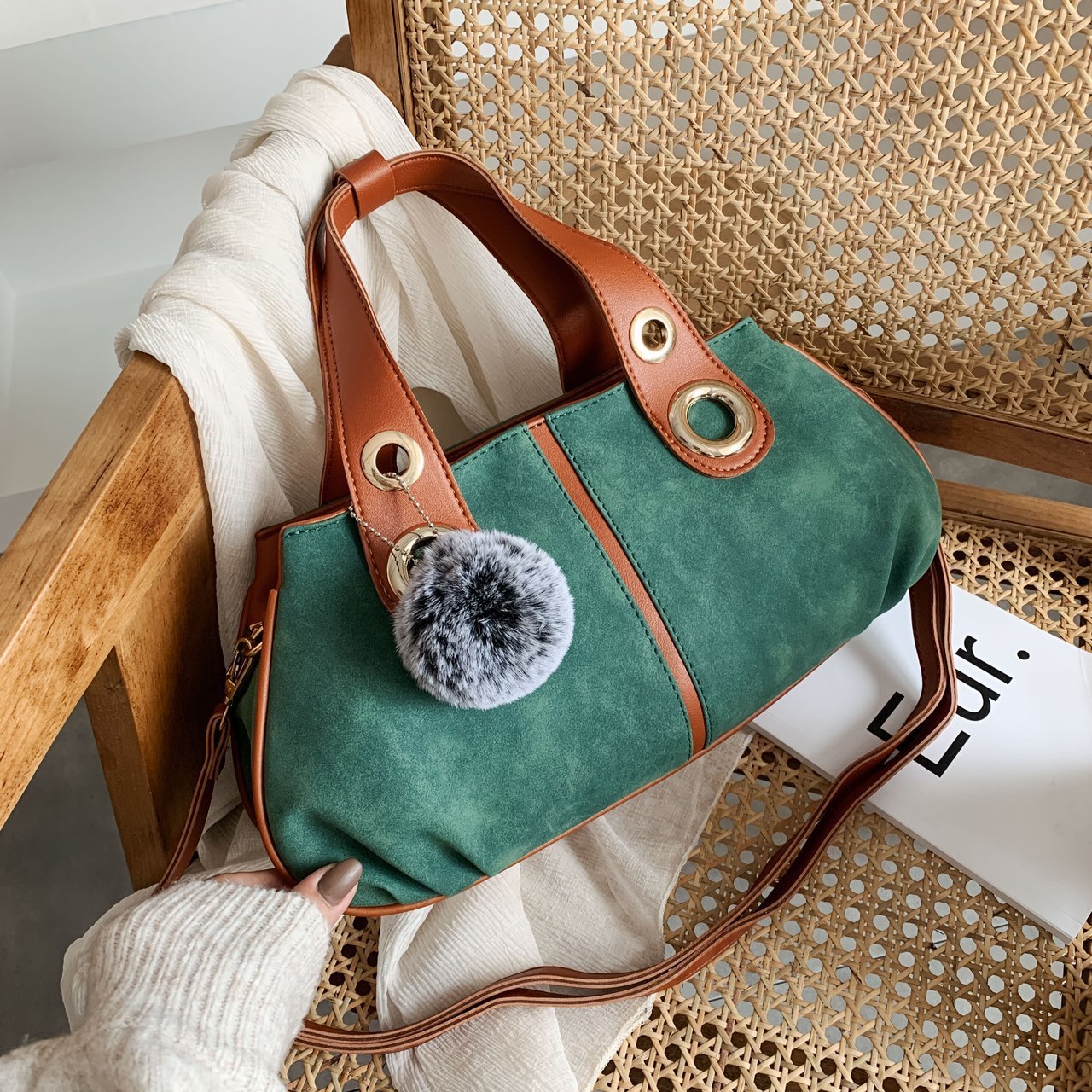 Hair Ball Pendant Frosted Women Bag