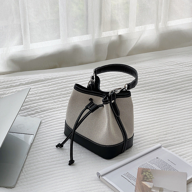 Hand-held One-shoulder Patchwork Trendy Small bucket Bag