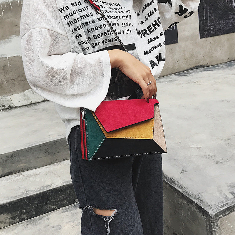 autumn new color personality stitching crossbody bag simple shoulder diagonal package frosted small square bag