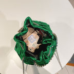 Rhinestone Ring Chain Tassel Woven Bag