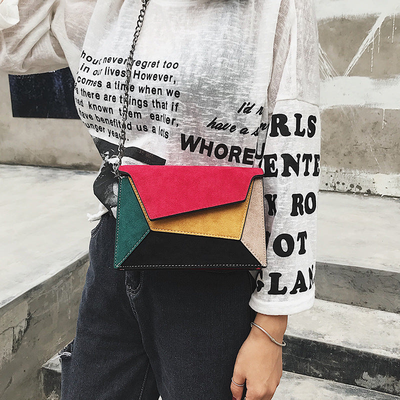 autumn new color personality stitching crossbody bag simple shoulder diagonal package frosted small square bag