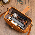 Tanned Leather Small Mouth Gold Shoulder Bag
