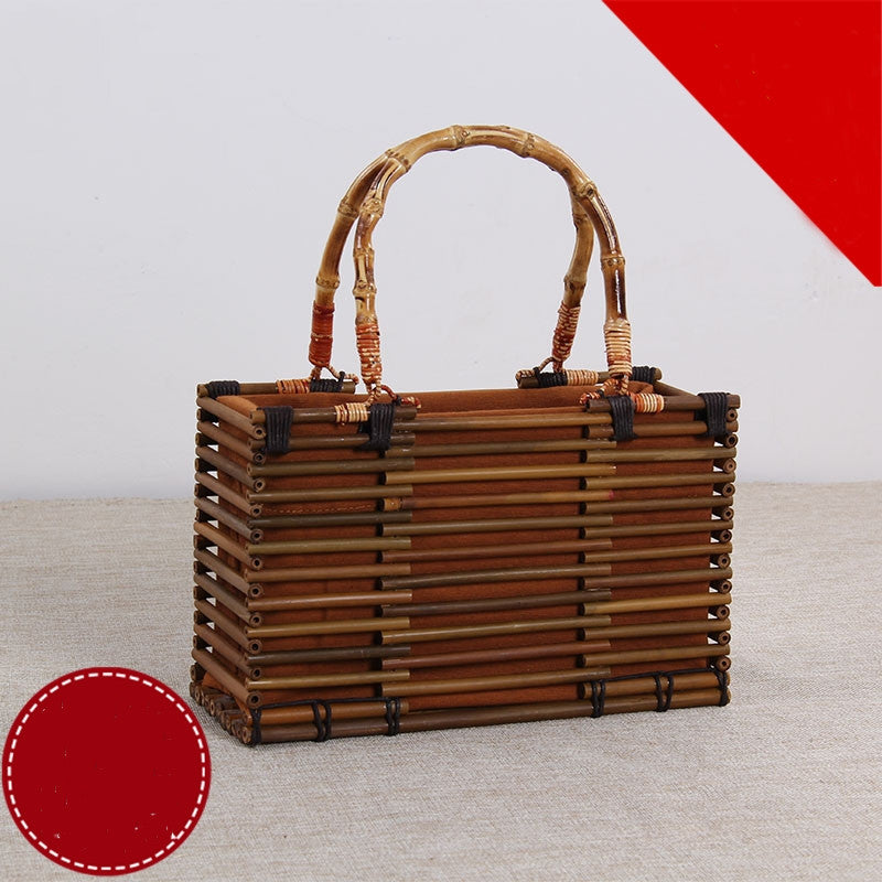 Japanese Style Literary Retro Brown Bamboo Bamboo Woven Bag Handbag Female