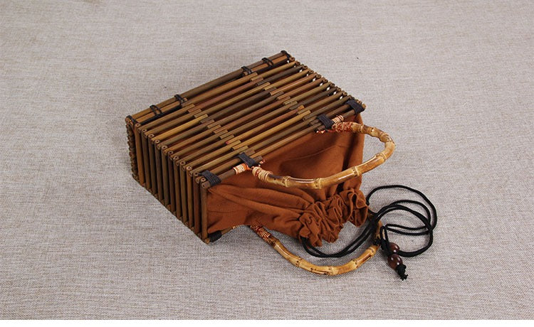 Japanese Style Literary Retro Brown Bamboo Bamboo Woven Bag Handbag Female