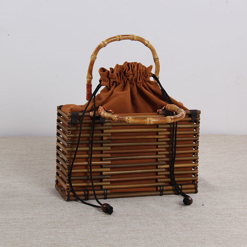 Japanese Style Literary Retro Brown Bamboo Bamboo Woven Bag Handbag Female