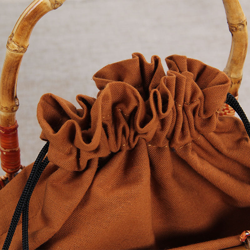 Japanese Style Literary Retro Brown Bamboo Bamboo Woven Bag Handbag Female