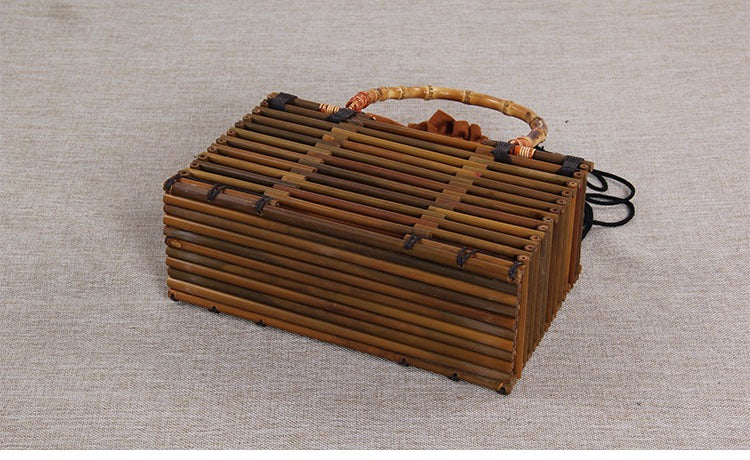 Japanese Style Literary Retro Brown Bamboo Bamboo Woven Bag Handbag Female