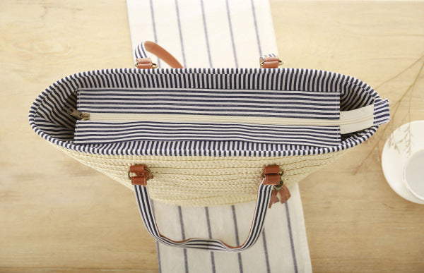 Simple One-shoulder Woven Tassel Pendant Beach Bag