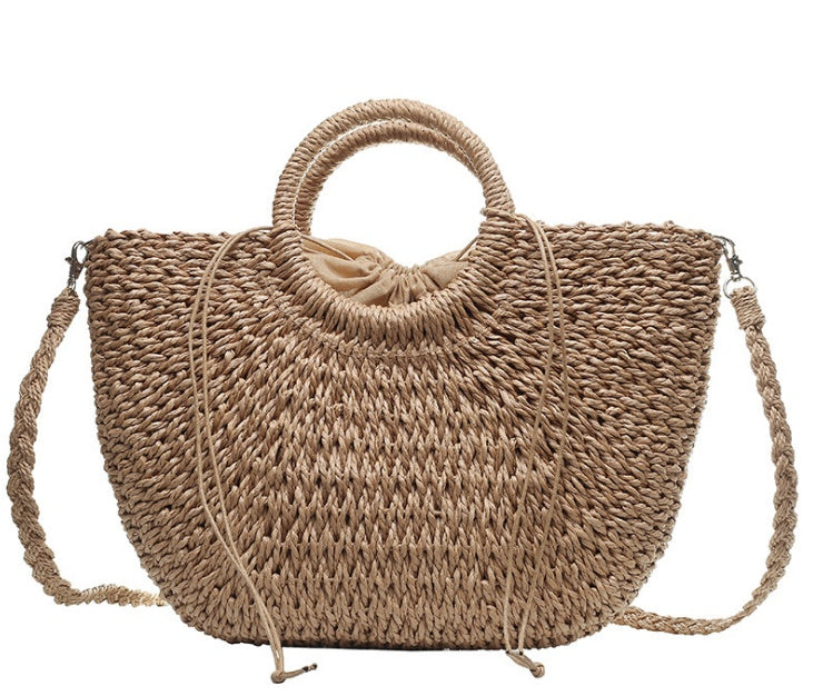 New Style Paper Rope Fashion All-Match Portable Messenger Small Round Bucket Hand-Woven Bag Straw Bag Female