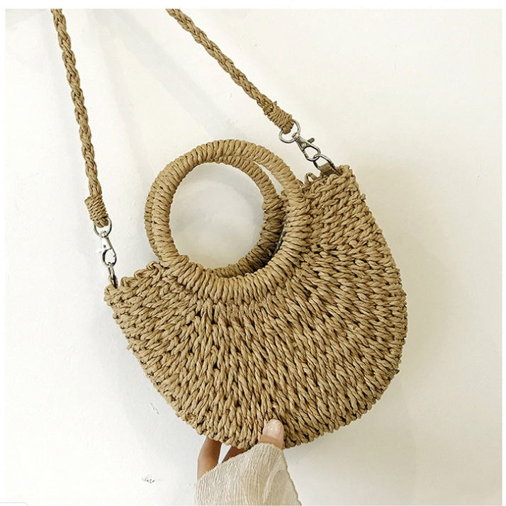 New Style Paper Rope Fashion All-Match Portable Messenger Small Round Bucket Hand-Woven Bag Straw Bag Female