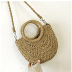 New Style Paper Rope Fashion All-Match Portable Messenger Small Round Bucket Hand-Woven Bag Straw Bag Female