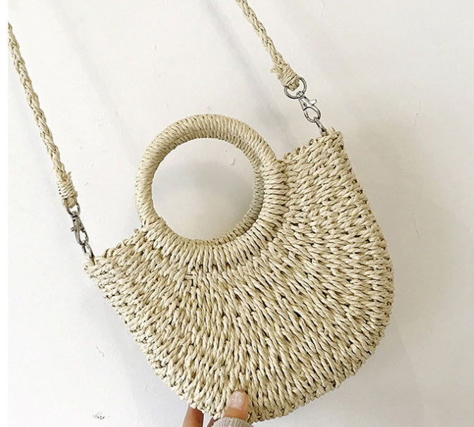 New Style Paper Rope Fashion All-Match Portable Messenger Small Round Bucket Hand-Woven Bag Straw Bag Female