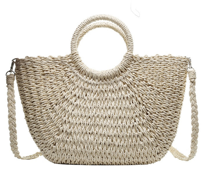 New Style Paper Rope Fashion All-Match Portable Messenger Small Round Bucket Hand-Woven Bag Straw Bag Female