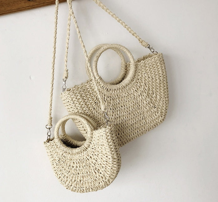 New Style Paper Rope Fashion All-Match Portable Messenger Small Round Bucket Hand-Woven Bag Straw Bag Female