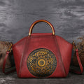 Handbag Female Totem Pressure Flower Leather Women'S Bag Head Layer Cowhide