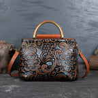 Retro Embossed Handbag Female Temperament First Layer Cowhide One-Shoulder Messenger Bag