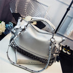 Shoulder Bag Female Large-Capacity Female Bag Pu Leather Wild handbag Portable Female Bag Rivet Retro Big Bag