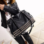 Shoulder Bag Female Large-Capacity Female Bag Pu Leather Wild handbag Portable Female Bag Rivet Retro Big Bag