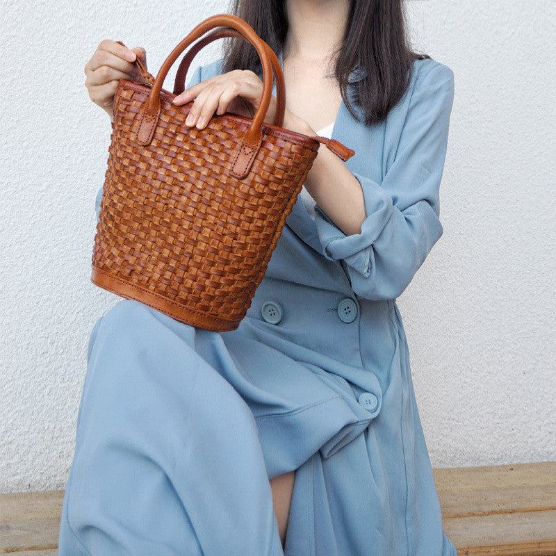 Woven Bucket Shoulder Messenger handBag