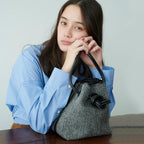 Button Bucket Bag Woolen Cloth Portable Messenger Bag Women