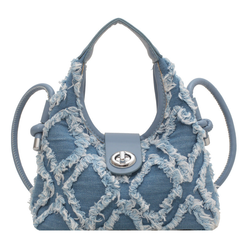 Women's Denim One Shoulder handbag Crescent Bag New Trend Tassel