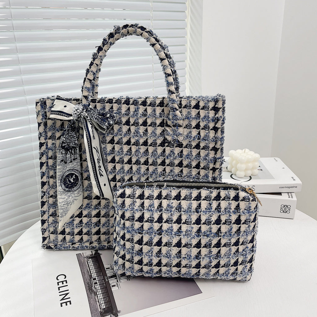 Textured Plaid Commuter Canvas Large Capacity handbag