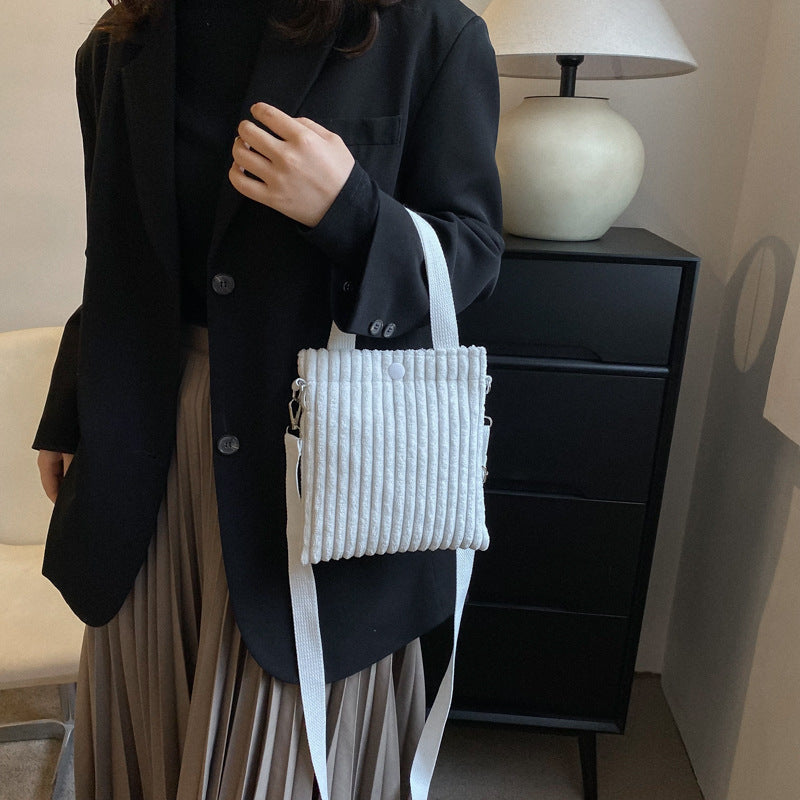 Single Shoulder Crossbody Solid Color Corduroy Simple Bag