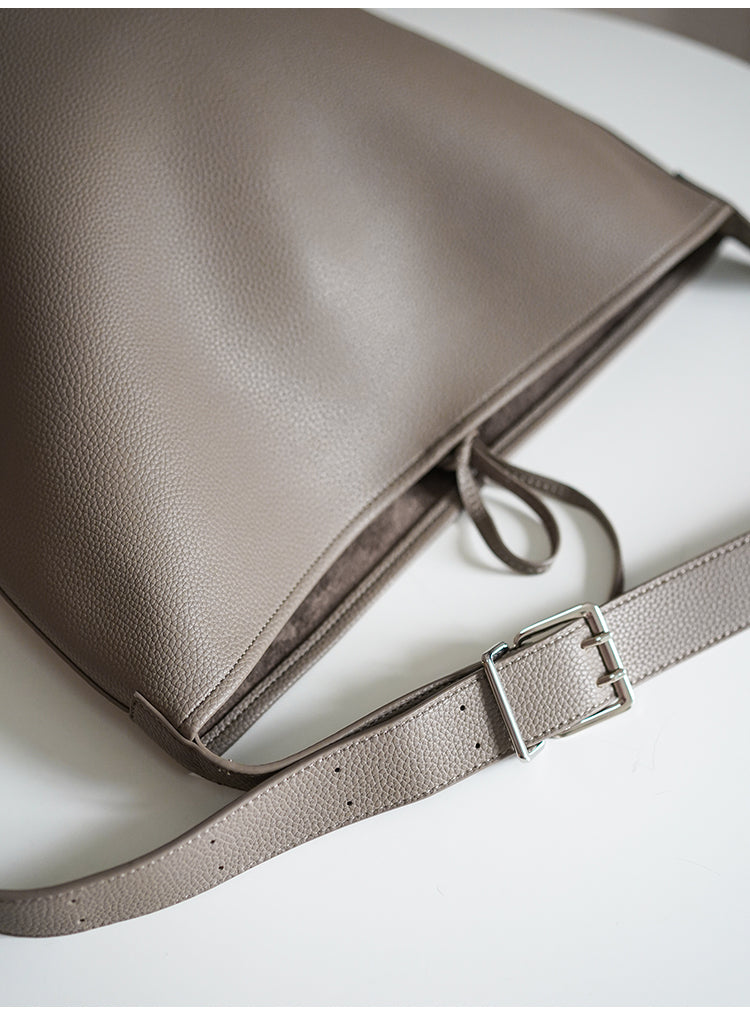 Large Capacity Solid Color Simple Lychee Pattern shoulder Bag