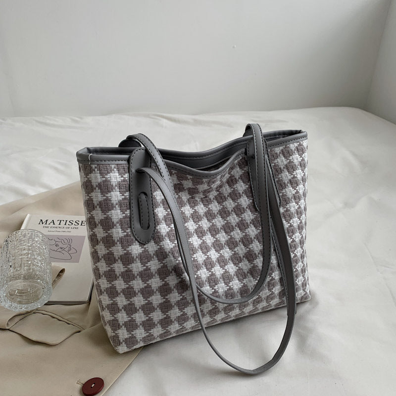 Plaid Single Shoulder Bag For Women With Large Capacity Tote