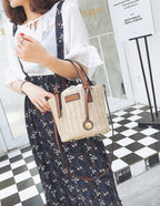 new summer women's bag hand-woven contrast color bucket straw bag cylinder handbag diagonal beach bag