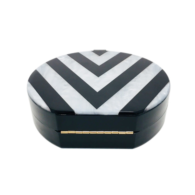 Black And White Geometric Stitching Acrylic Clutch