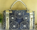 Denim Bag Canvas Belt Rhinestone Braided Rivet Round Bucket Crossbody Shoulder