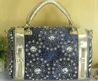 Denim Bag Canvas Belt Rhinestone Braided Rivet Round Bucket Crossbody Shoulder