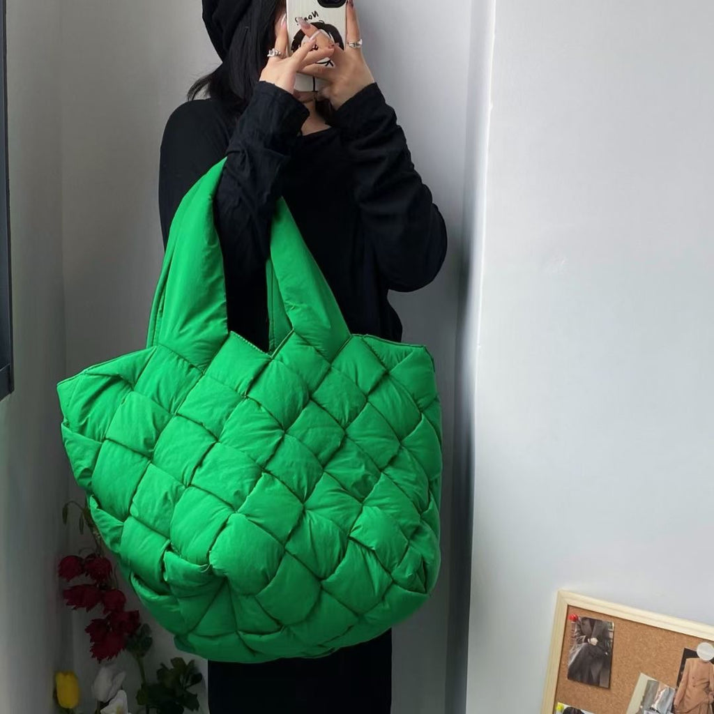 New Autumn And Winter Down-filled Woven Stitching Female Bag